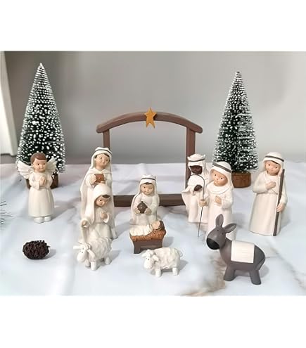 White Porcelain 7 PC Hand Painted Miniature Christmas Nativity Set